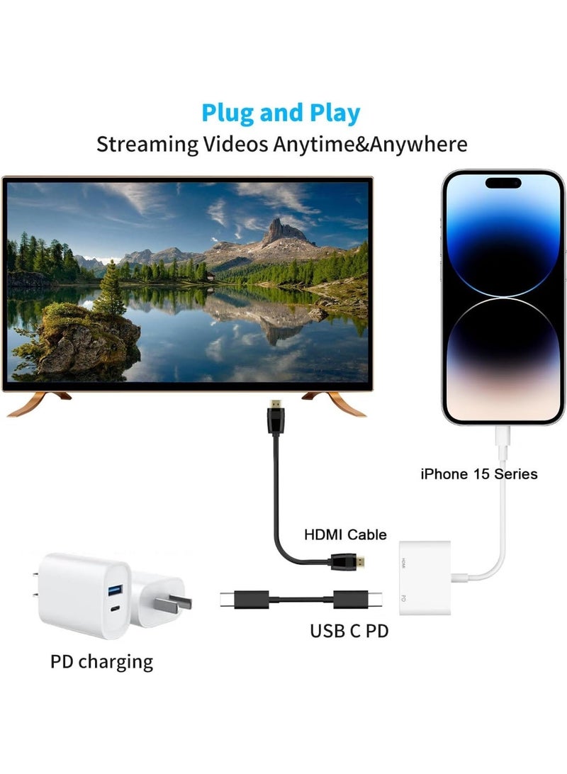 USB-C Digital AV Multiport Adapter, USB C to HD Adapter for iPhone 16/15 to TV, 4K 60Hz Video - Image 3